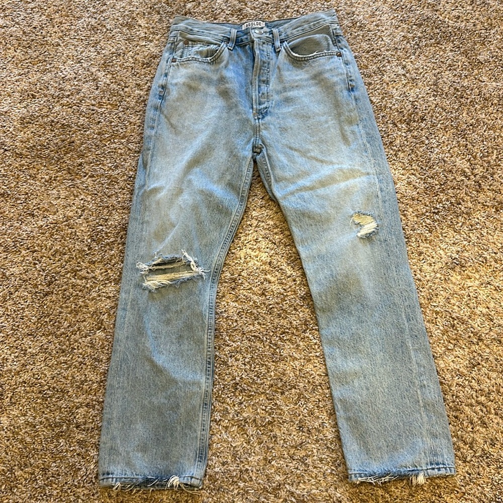 Agolde Light Blue Distressed Ankle Crop Jeans